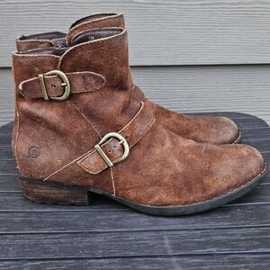 BORN Womens Boots Brown Booties Zip Up Distressed Suede Leather Womens Size 7.5
